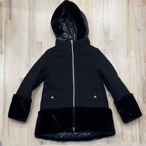 Herno Kids Wool and Faux Fur Insulated Coat Black Sz 10